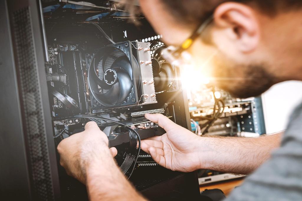 Technician ensuring secure data handling